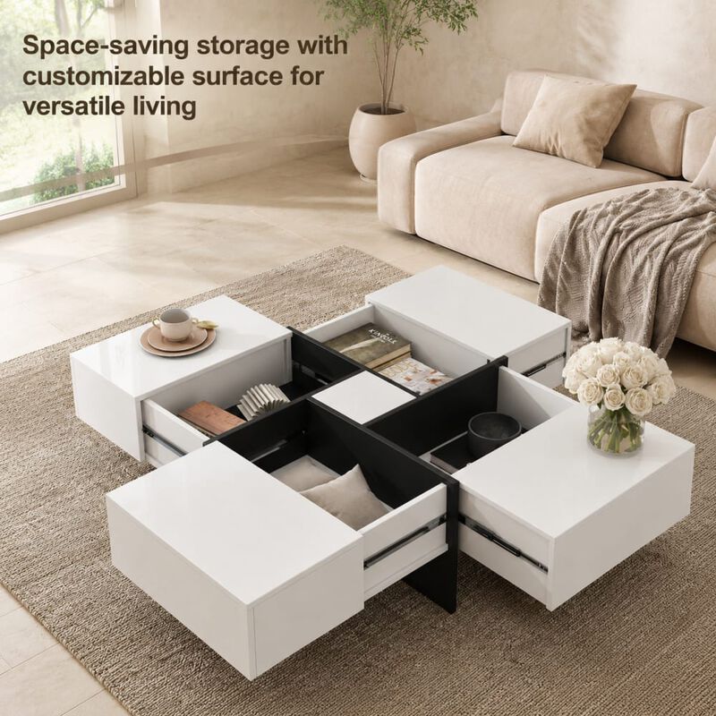 GOODSILO Modern Extendable Coffee Table with Hidden Storage Compartments and Sliding Tabletop Design image number 4