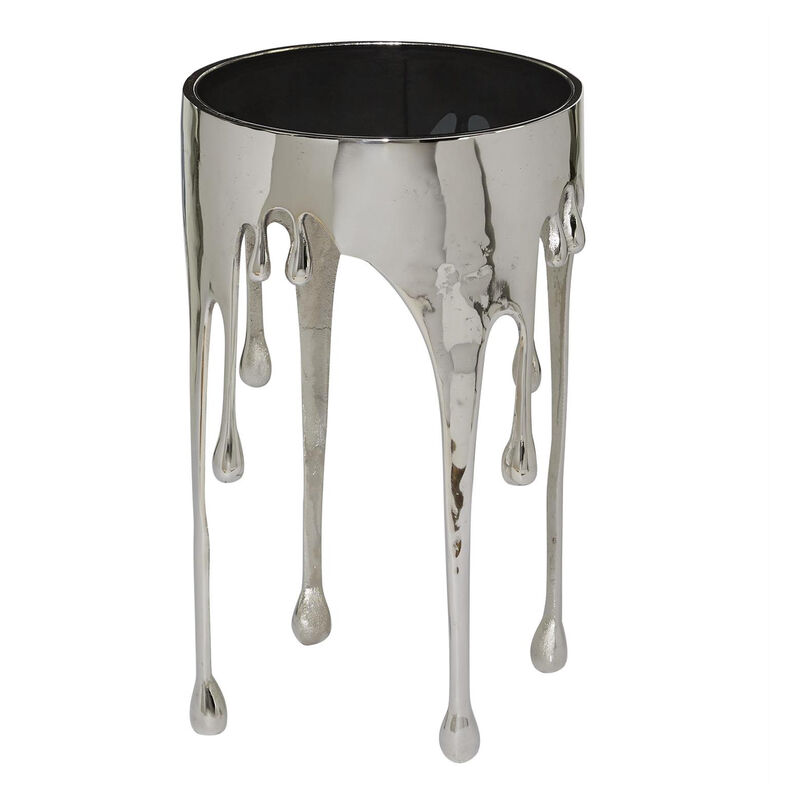 Capri Side End Table | 24.75 Inch Round Glass Top | Melting Drip Design | Silver image number 0