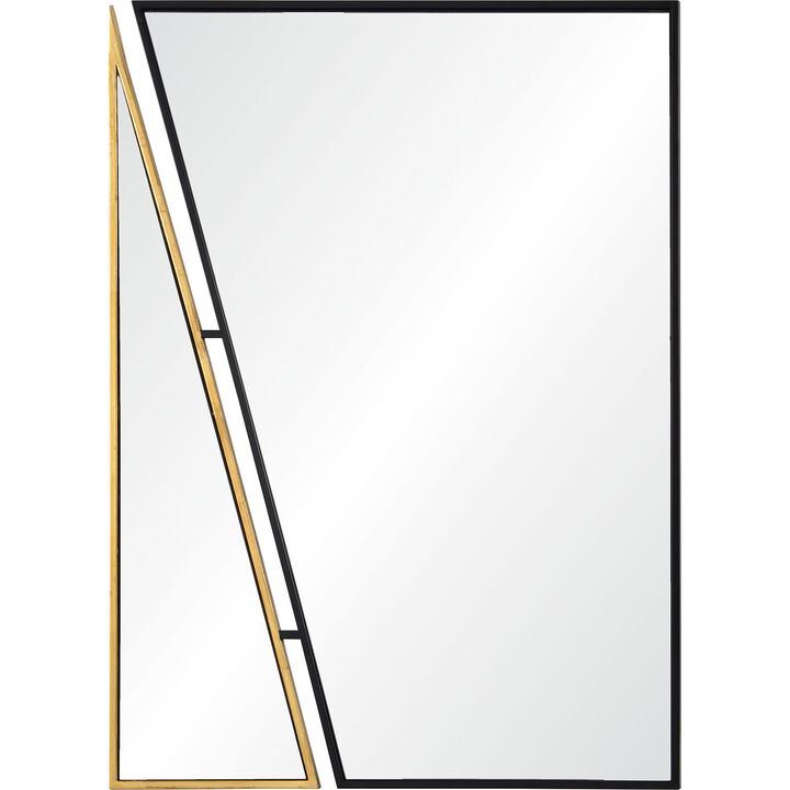 38" Black and Gold Leaf Finished Framed Rectangular Wall Mirror