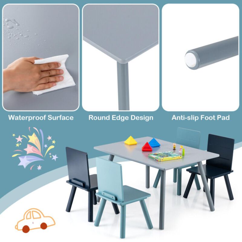 Hivvago 5 Pieces Kids Wooden Activity Play Furniture Set with Building Blocks-Blue image number 2