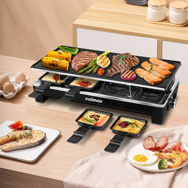 Cusimax 2-in-1 Electric Raclette Grill, Indoor Portable Electric BBQ Grill, Reversible Non-stick Plate, Crepe Maker with Temperature Control image number 1