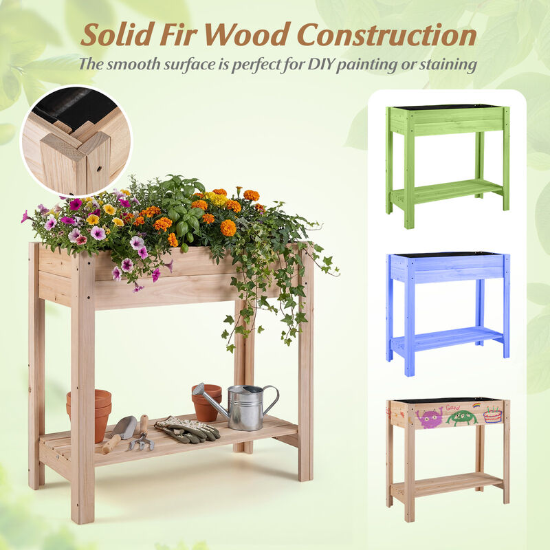 Wooden Elevated Garden Bed with Legs and Convenient Storage Shelf-Natural image number 5