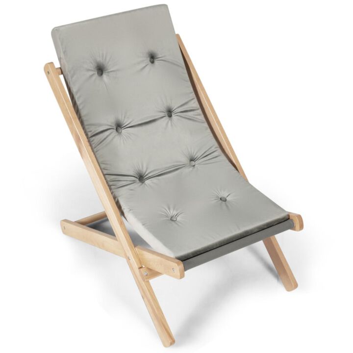 Hivvago 3-Position Adjustable and Foldable Wood Beach Sling Chair with Free Cushion-Gray