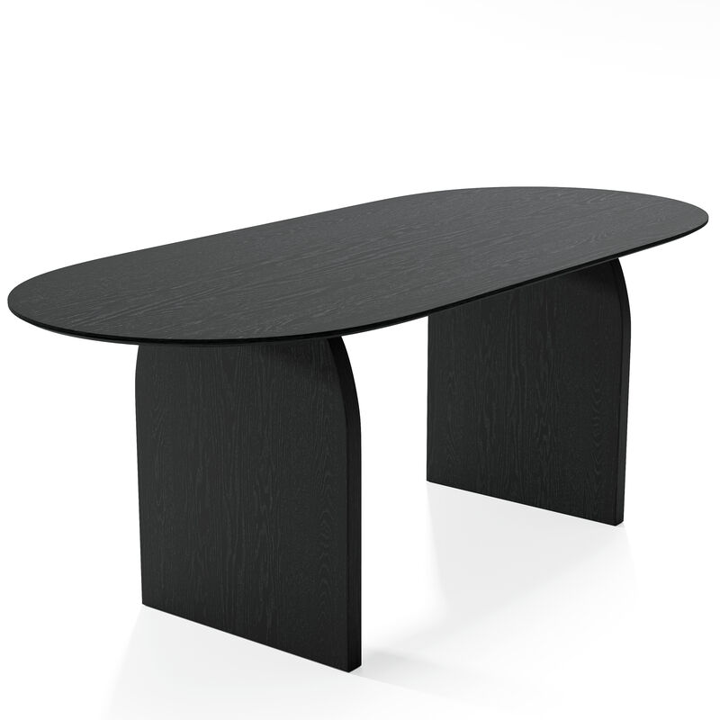 79 Inch Wooden Oval Black Dining Table Seats 4-6 People, Suitable for Living Room and Dining Room