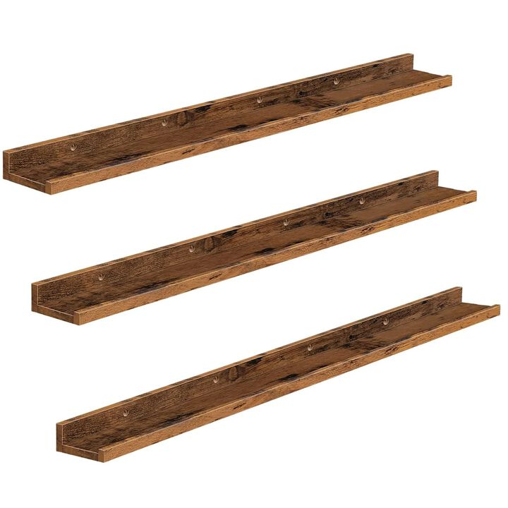 3 Piece Hanging Wall Shelf Set for Living Room Bedroom or Office-Brown