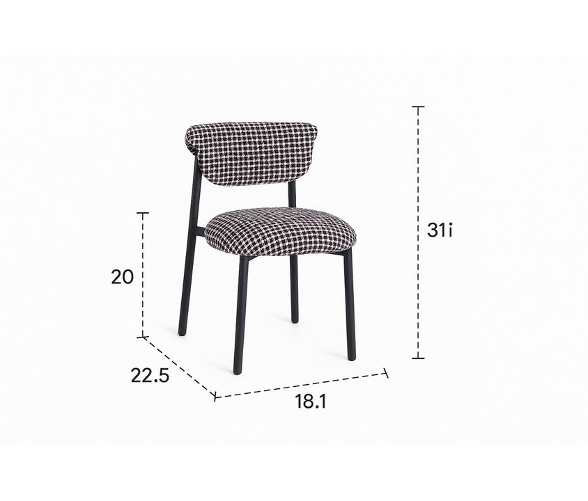 Houndstooth Upholstered Wood-look Metal Frame 2pc Dining Chairs