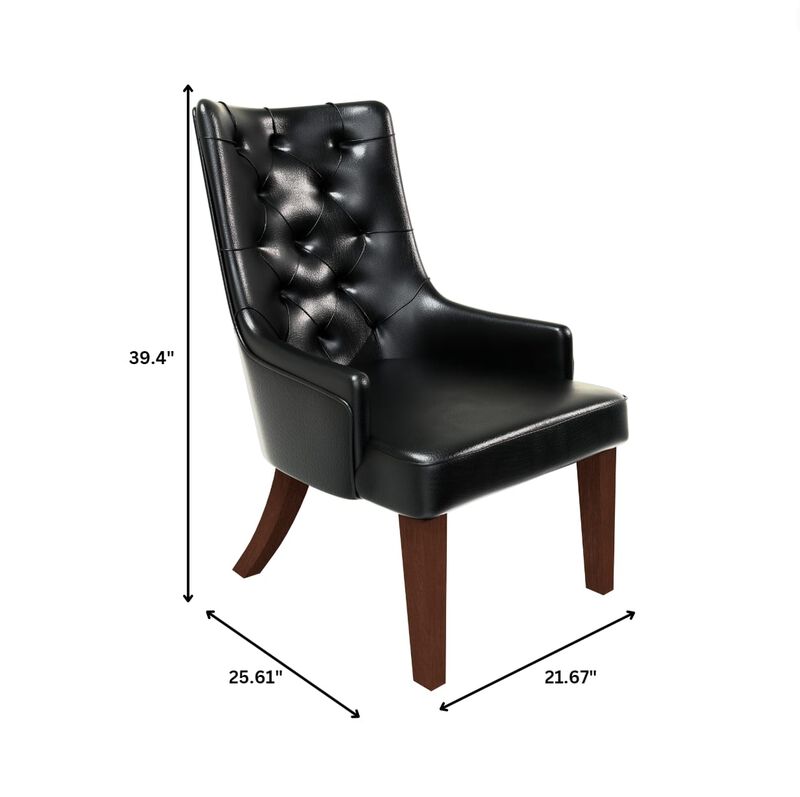 LeisureMod Dining Chair Upholstered in Leather Velvet with Diamond-Tufted High Back and Stained Rubberwood Legs for Modern Home and Kitchen Spruce Collection Set of 4