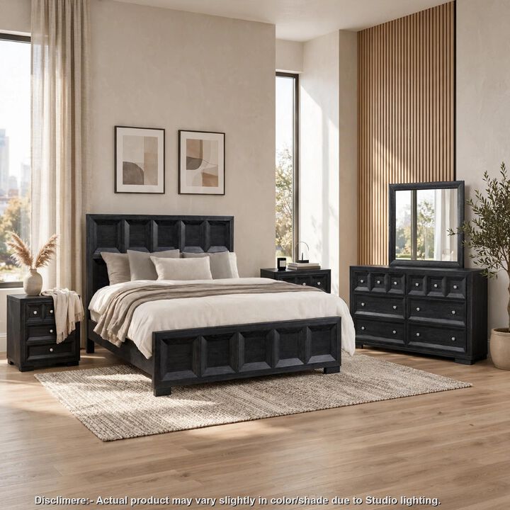 Kizie 5pc Queen Bedroom Set, Recessed Panel, Weathered Black Wood