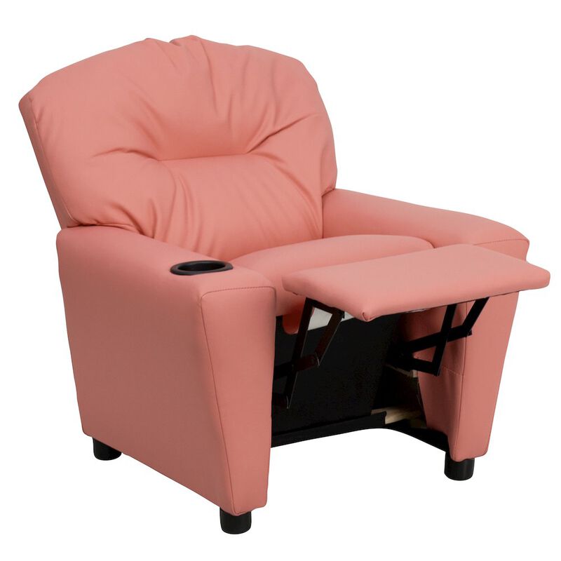 Flash Furniture Contemporary Pink Vinyl Kids Recliner with Cup Holder