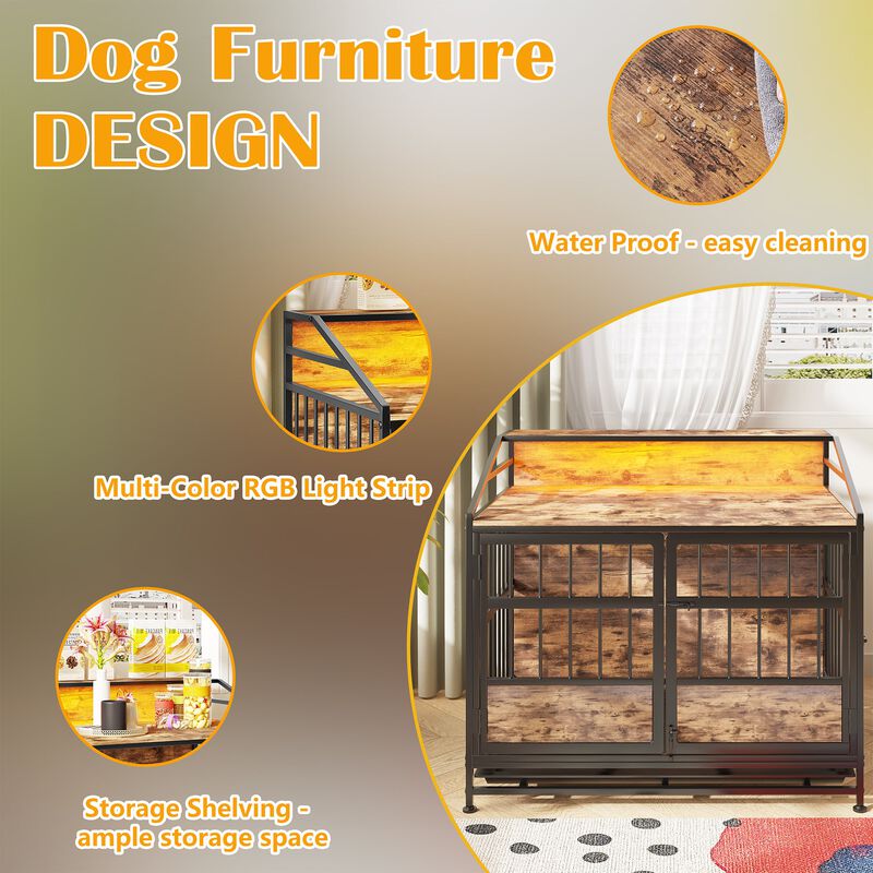 Clihome Multi-function Dog Crates with Storage and Double Doors image number 4