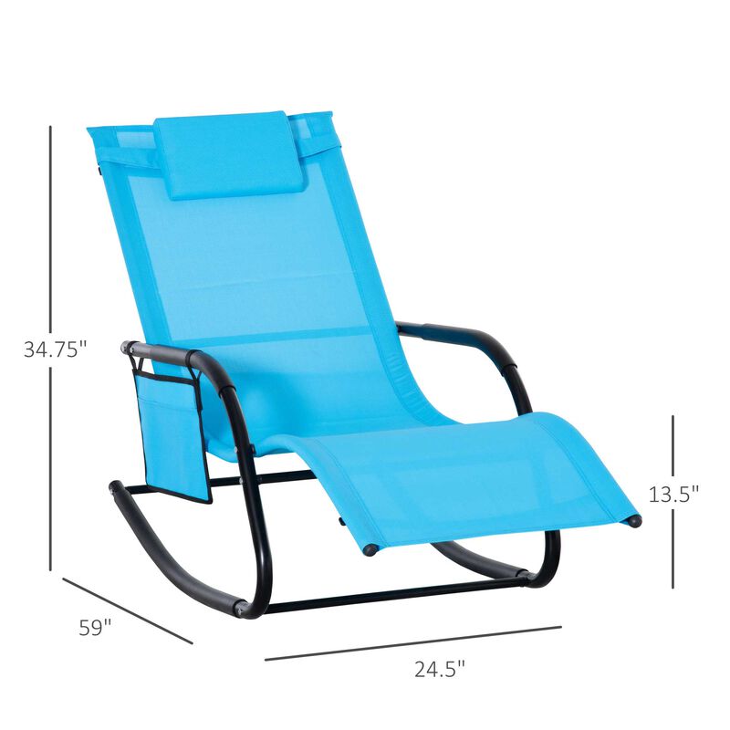 Outsunny Outdoor Rocking Chair, Chaise Lounge Pool Chair for Sun Tanning, Sunbathing, a Rocker with Side Pocket, Armrests & Pillow for Patio, Lawn, Beach, Blue