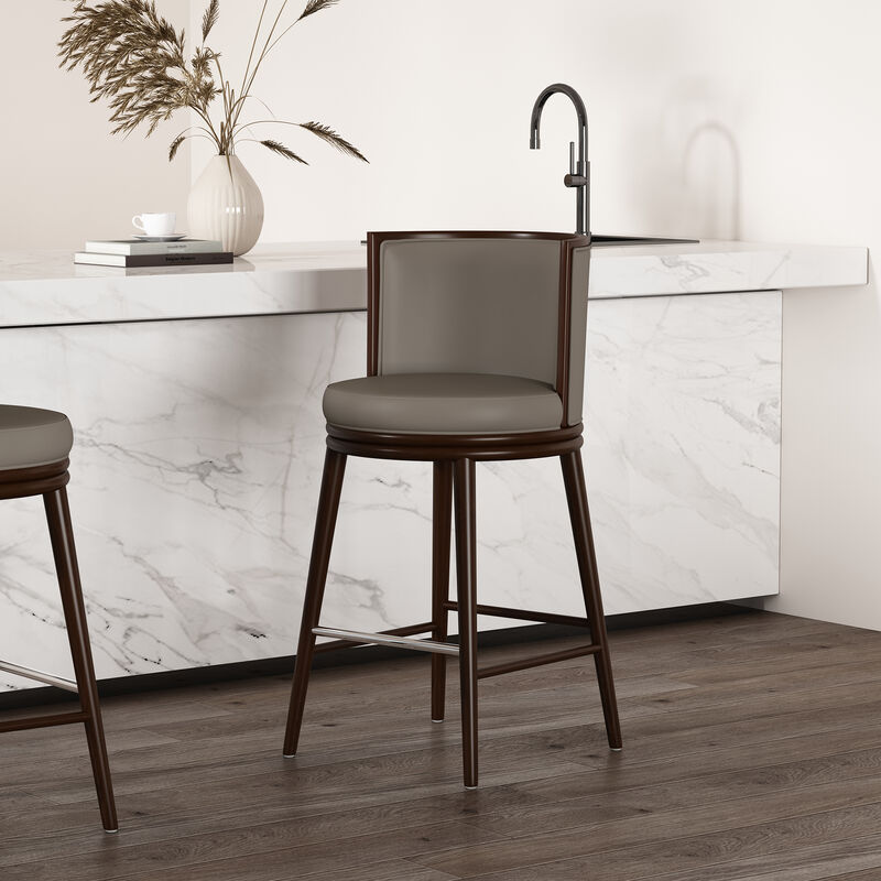Evalyn Gray Leather Bar Stool