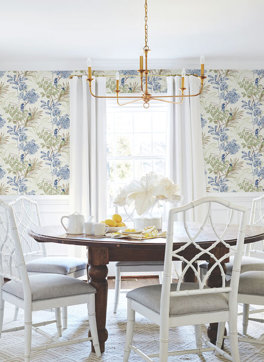 Handpainted Songbird Green & Blue Peel & Stick Wallpaper