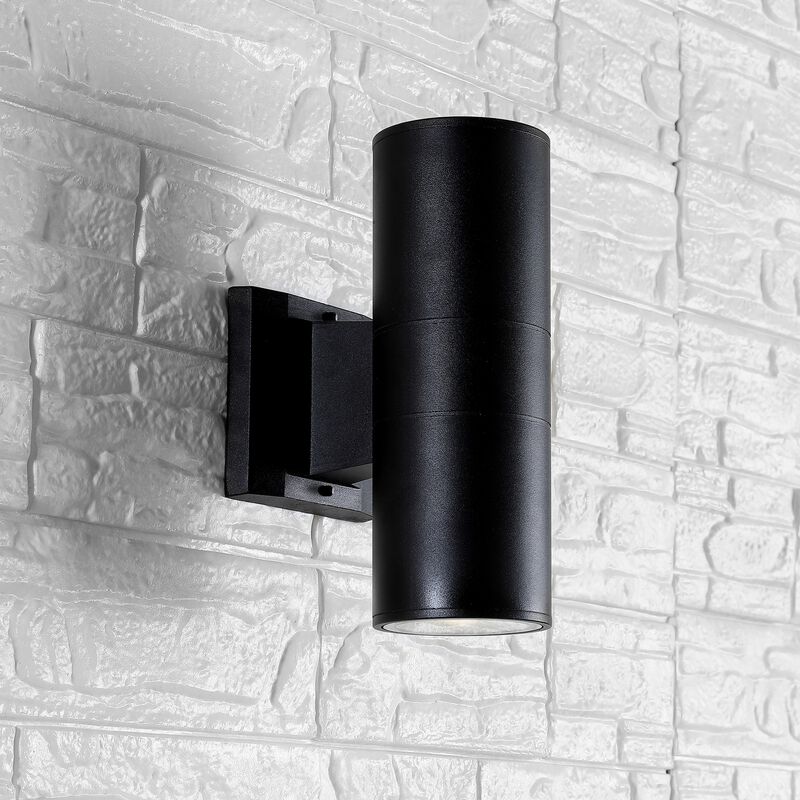 Duo 2-Light Modern Midcentury Cylinder Outdoor Metal/Glass Integrated LED Wall Sconce with Uplight