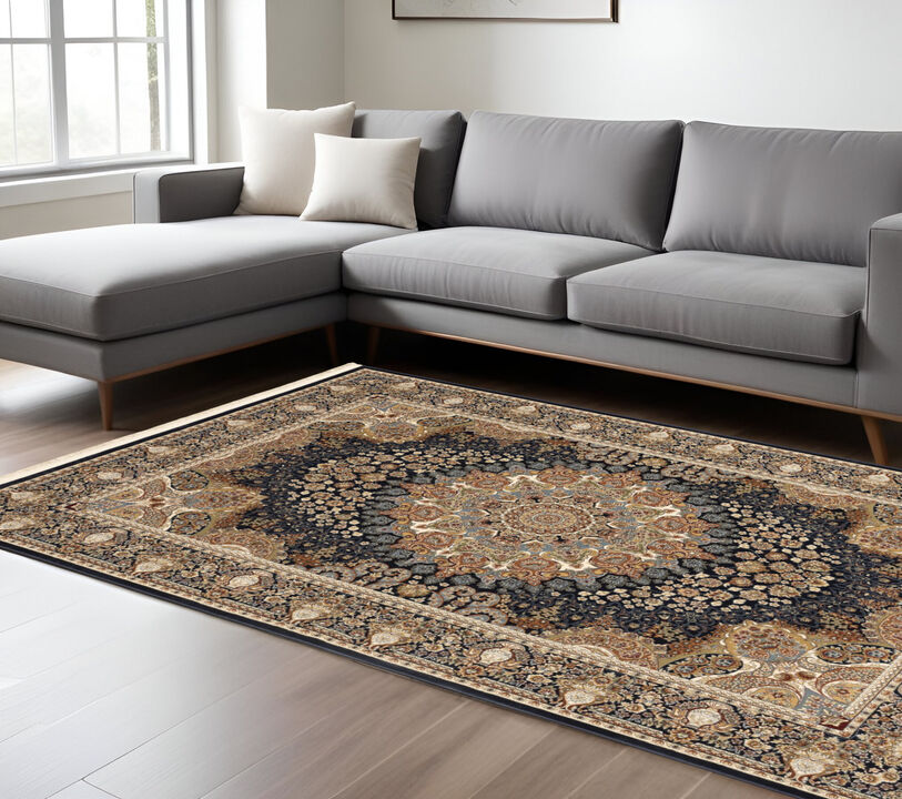 HomeRoots Medallion Runner Rug With Fringe