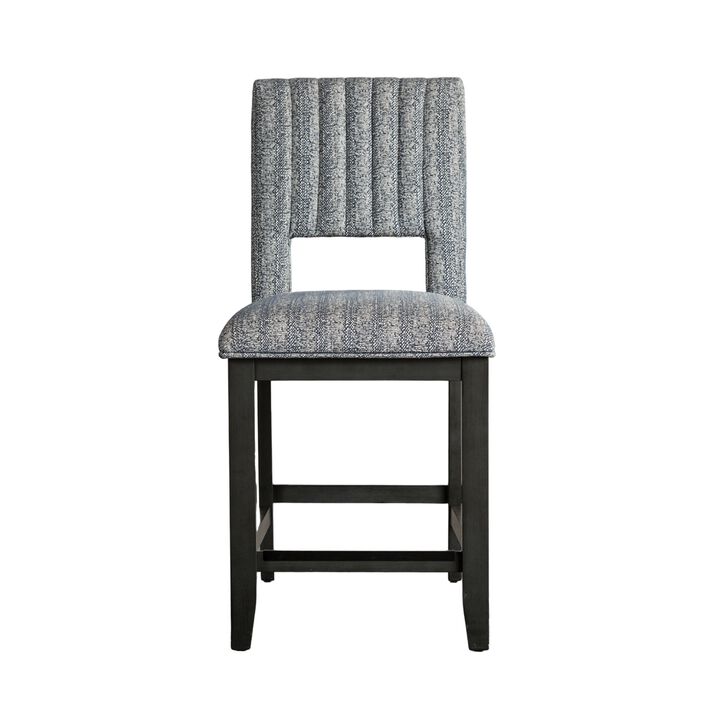 Manny Counter Height Chair Set of 2, Bluish Gray Fabric Seat and Back - Benzara