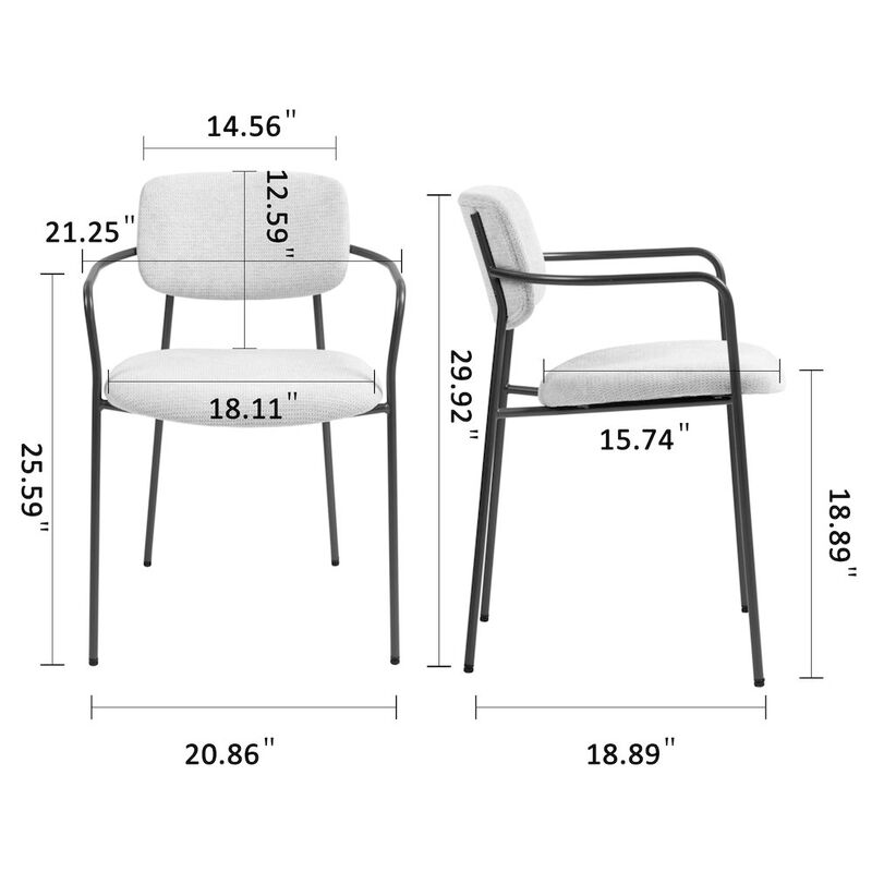 Glamour Home Set of 2 Bernard Beige Washed Woven Fabric Dining Chair with Iron Arms and Legs