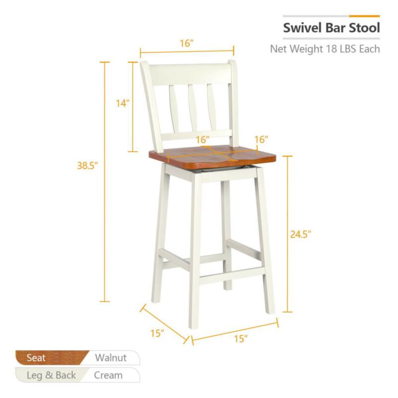 Hivvago 24.5 Inches Set of 2 Swivel Bar Stools with 360&deg; Swiveling