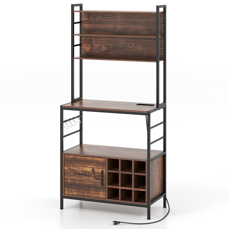 Coffee Bar Cabinet with S-Shaped Hooks and Wine Bottle Holders