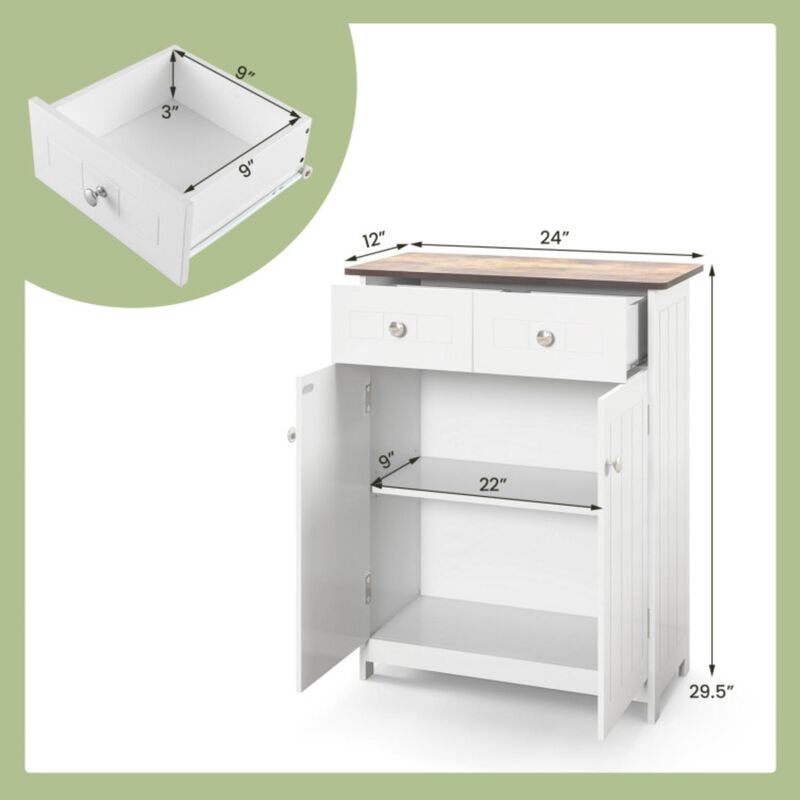 Hivvago Freestanding Bathroom Floor Cabinet Storage Organizer with 2 Drawers-White