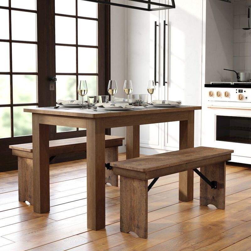 Flash Furniture 46" x 30" Rectangular Antique Rustic Solid Pine Farm Dining Table image number 6