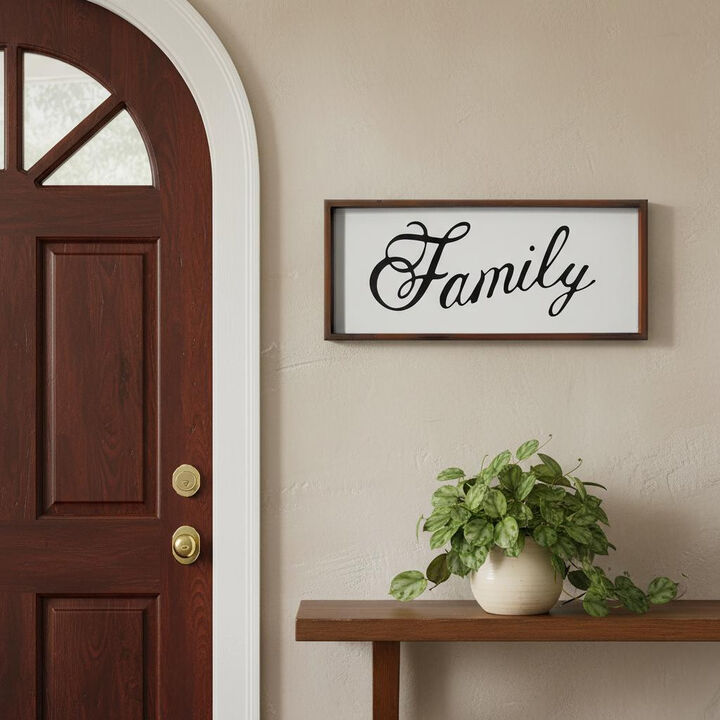 HomeRoots 12" X 28" Brown And White Family Wood Wall Decor