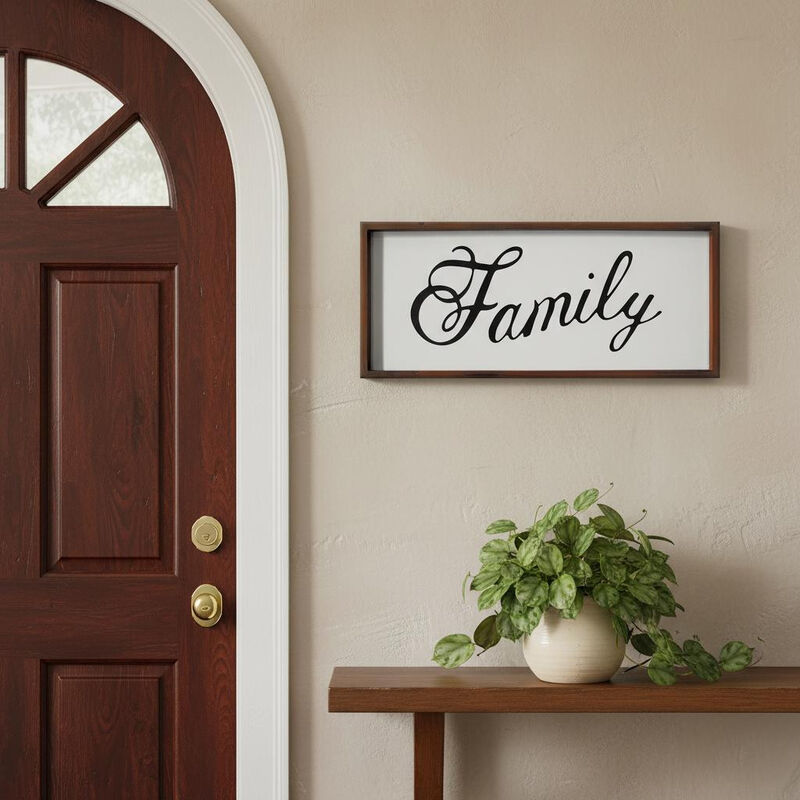 HomeRoots 12" X 28" Brown And White Family Wood Wall Decor image number 1
