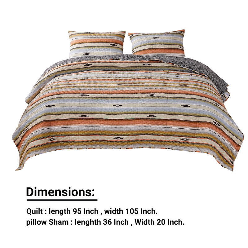 3 Piece Microfiber King Size Quilt Set with Chevron Print, Multicolor - Benzara