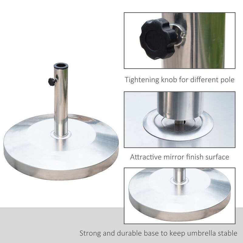 Stainless Steel Umbrella Stand: 55lb Round Base with Heavy Cement Bottom, Mirror Finish