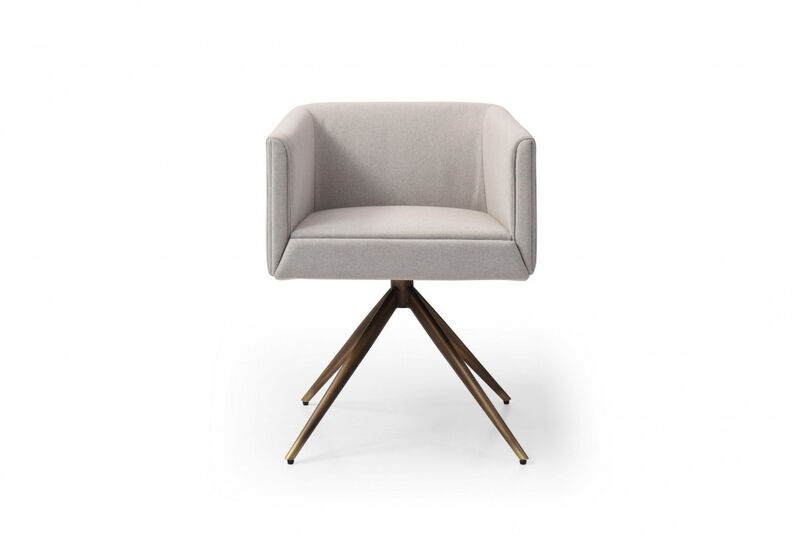 HomeRoots Light Gray And Brass Upholstered Fabric Dining Arm Chair image number 0