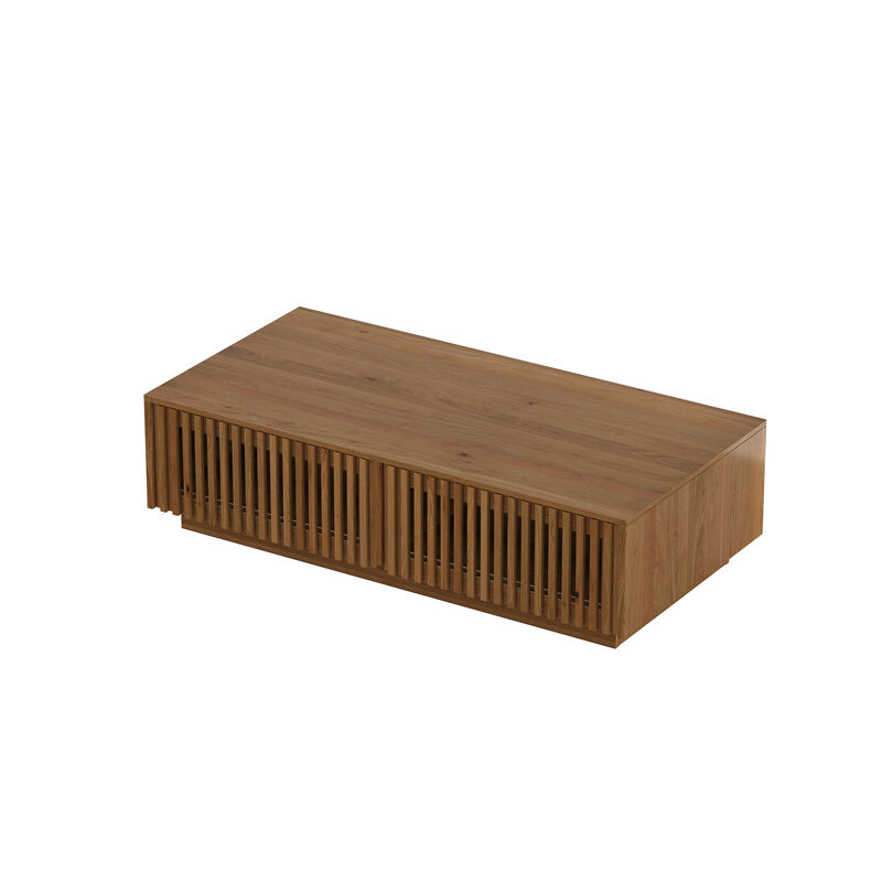 Whisen 47" Mid-Century Modern Solid Wood Coffee Table with Slatted Storage Drawers, Low Profile Rectangular Center Table for Living Room image number 8