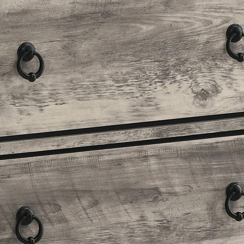 Elaya Tall Dresser Chest with 4 Drawers, Black Metal, Weathered Gray