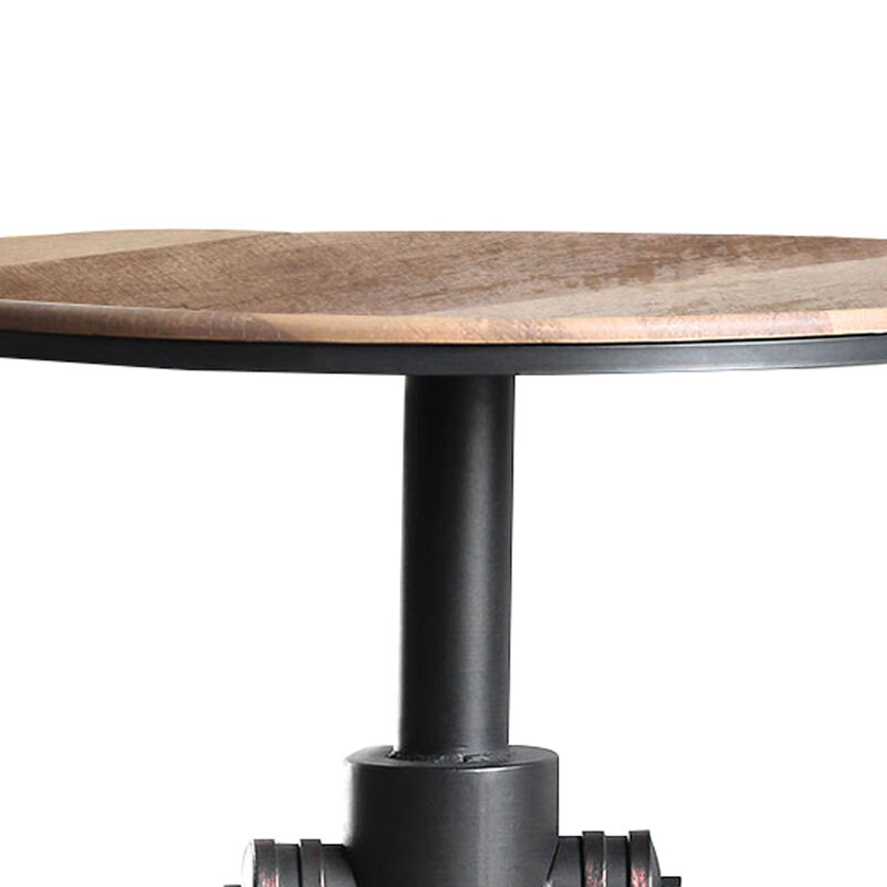 Bar Table with Fire Hydrant Style Metal Base, Black and Brown-Benzara