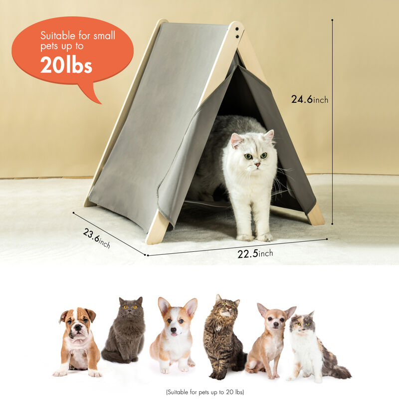 Pet Tent, Cat Tent for Indoor Cats, Wooden Cat House for small Pets, Gray green