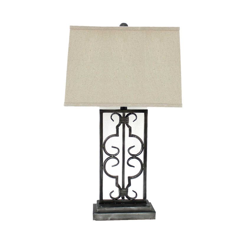 Hivvago 29&quot; Distressed Gray Metal Bedside Lamp With Beige Shade