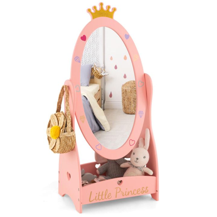 Hivvago Kids Full Length Mirror with 360 Degree Rotatable Design and Shelf-Pink