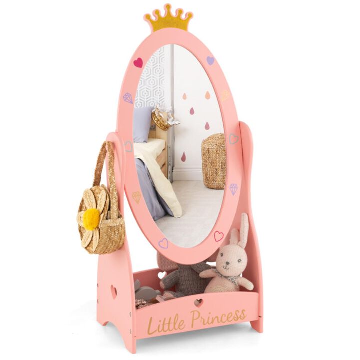 Hivvago Kids Full Length Mirror with 360 Degree Rotatable Design and Shelf-Pink