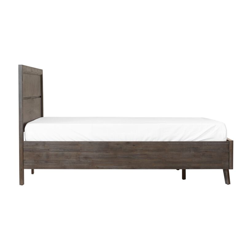 Cid Vein Queen Size Platform Bed, Panel Headboard, 2 Drawers, Brown Acacia - Benzara