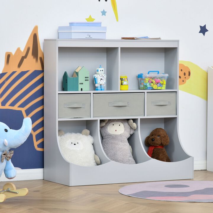 Toy Chest Kids Cabinet Freestanding Storage Organizer Children Bookcase Display Shelf Wardrobe for Toys Books Bedroom with Drawers, Grey