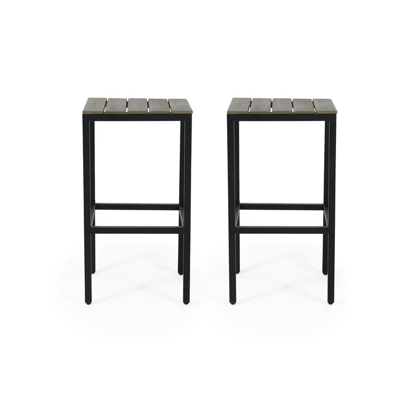 Merax Noe Outdoor Industrial Acacia Wood Bar Stools (Set of 2)