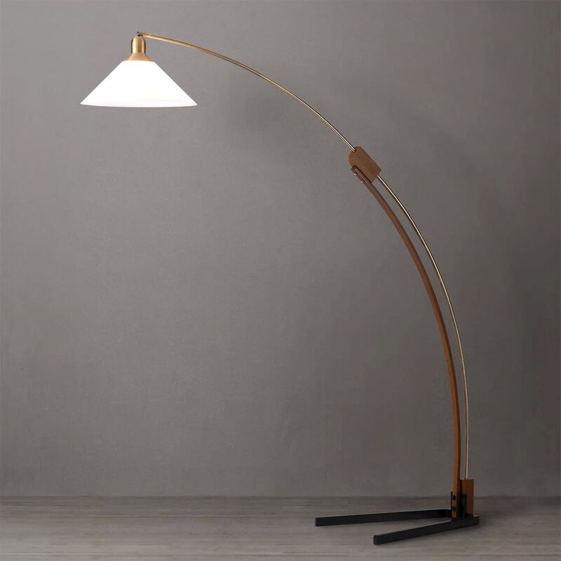 NOVA OF CALIFORNIA Melmar Arc Floor Lamp - Weathered Brass and Walnut, Dimmer Switch, V-base