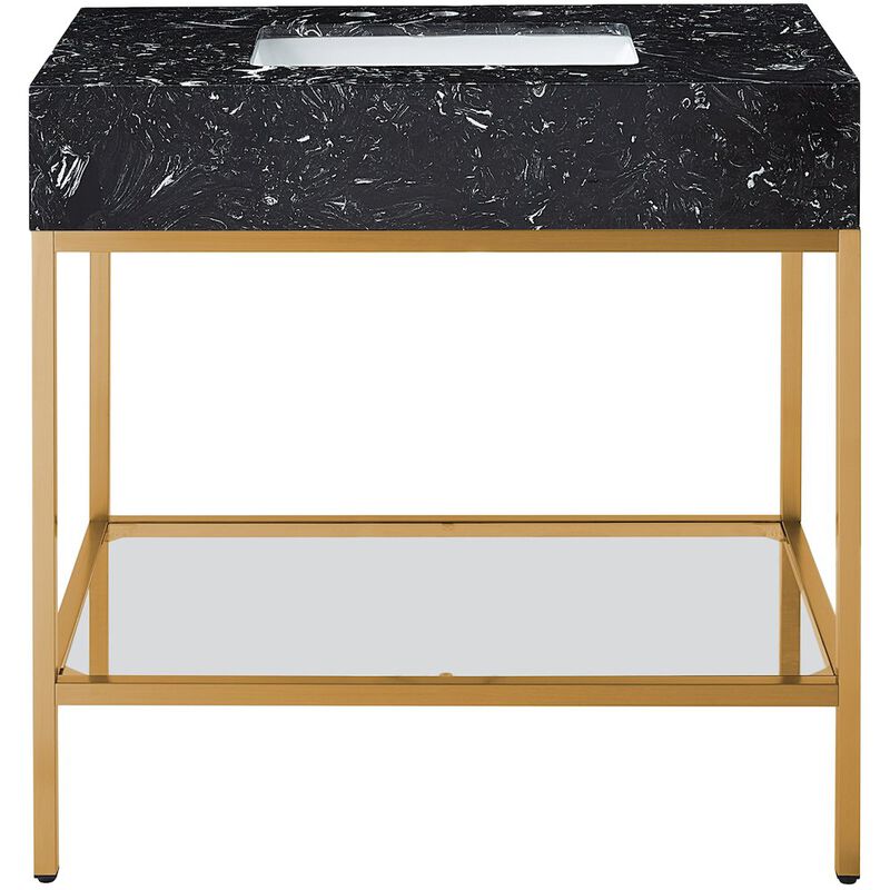 Meridian Furniture Marmo Black Engineered Marble Bathroom Vanity