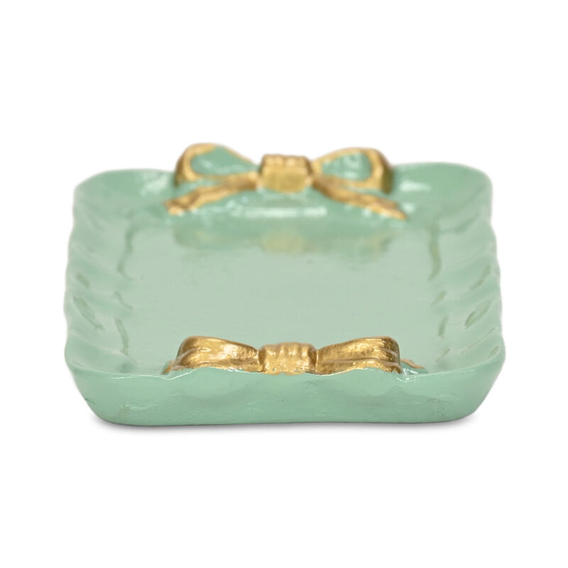 HomeRoots 8" Aqua And Gold Cast Iron Ribbons Vanity Tray image number 4