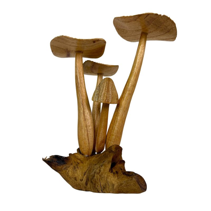 Wood Mushroom Figurine Sculpture On Root Base Natural Tabletop Accent image number 4