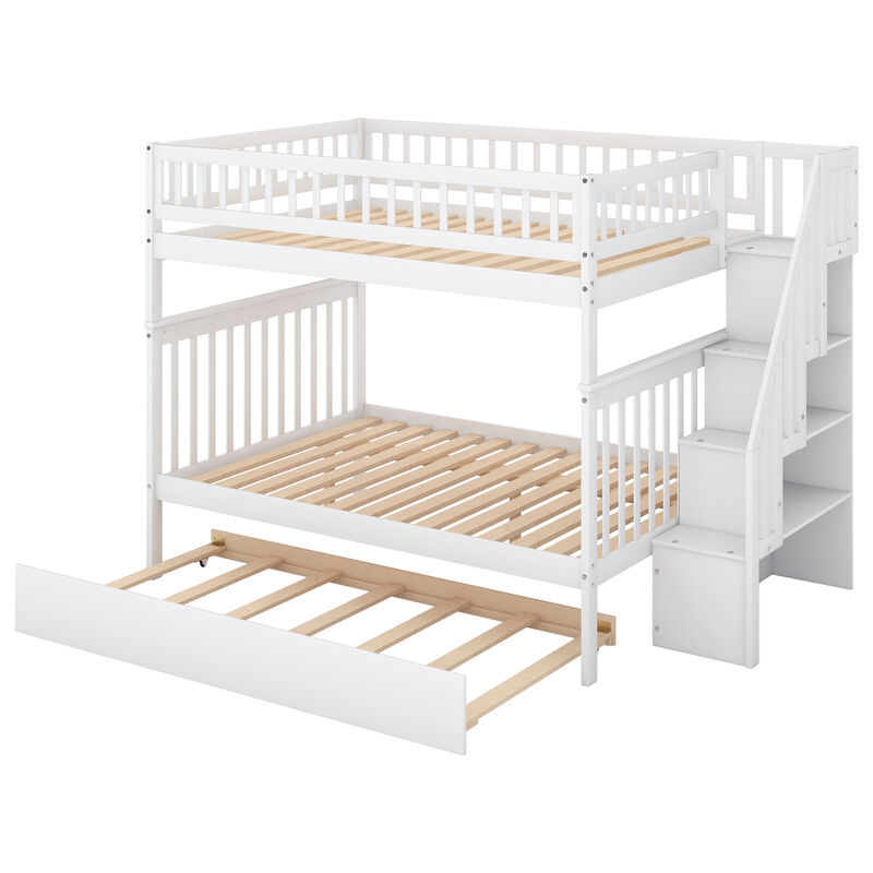 Whisen Full over Full Wood Bunk Bed with Trundle and Storage Staircase - Gray