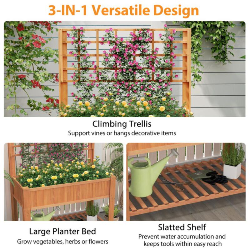 Hivvago Raised Garden Bed with Trellis Wooden Elevated Planter Box with Legs