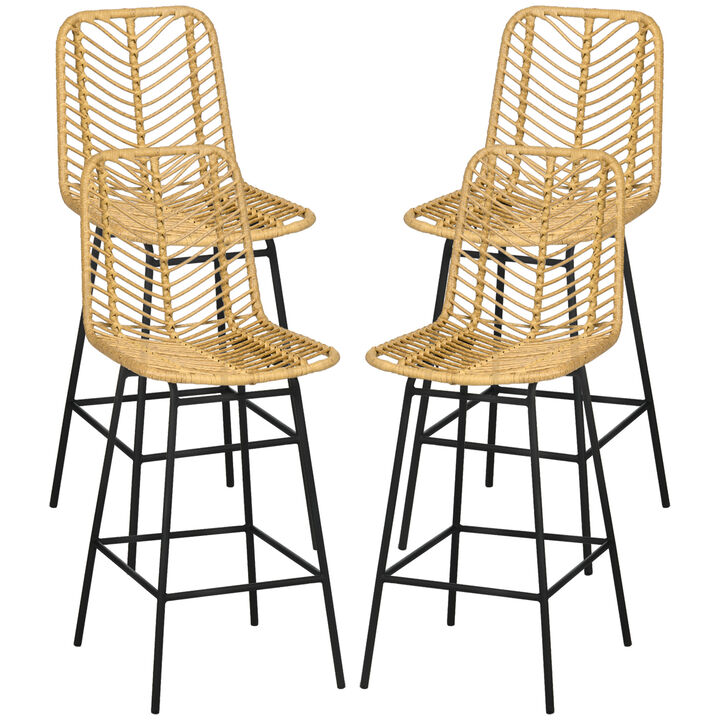 Hivvago Wicker Counter Stools Set of 4 with Steel Legs