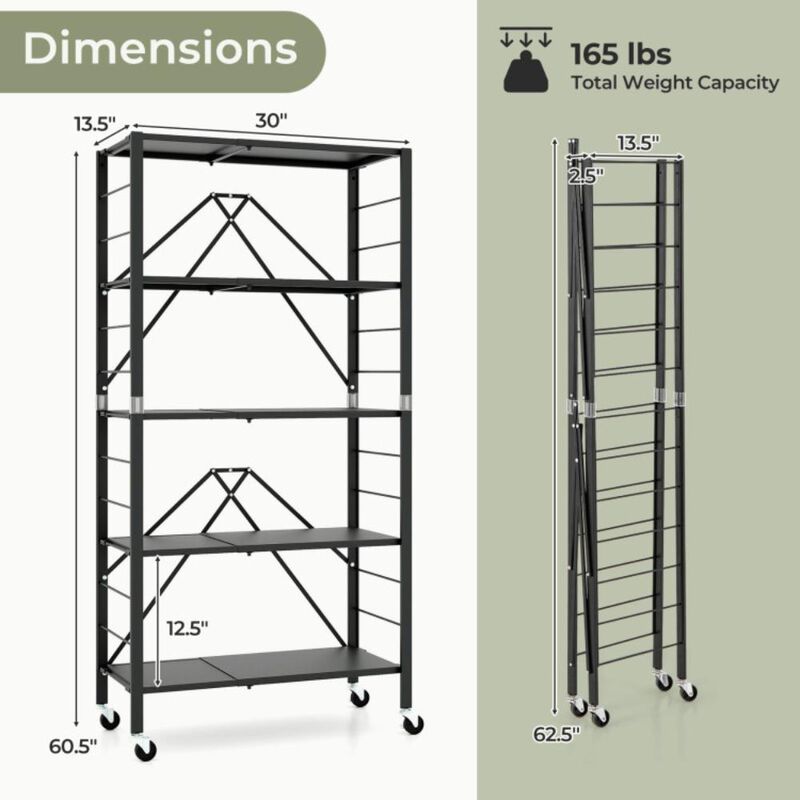 Hivvago 5-Tier Foldable Storage Shelf with Wheels
