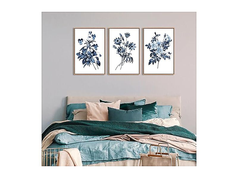 Large Framed Canvas Wall Art Natural Float Indigo Flowers Picturtes Living Decor image number 1