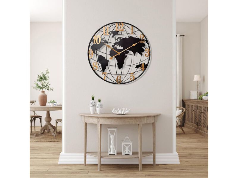 24" Large World Map Wall Clock - Silent Non-Ticking Battery Operated Metal Decor for Living Room & Office image number 1